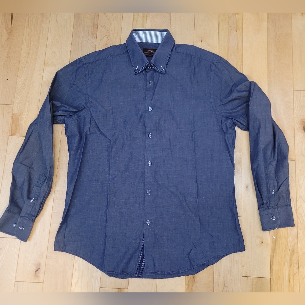 Zara men's size XL blue slim fit button up shirt